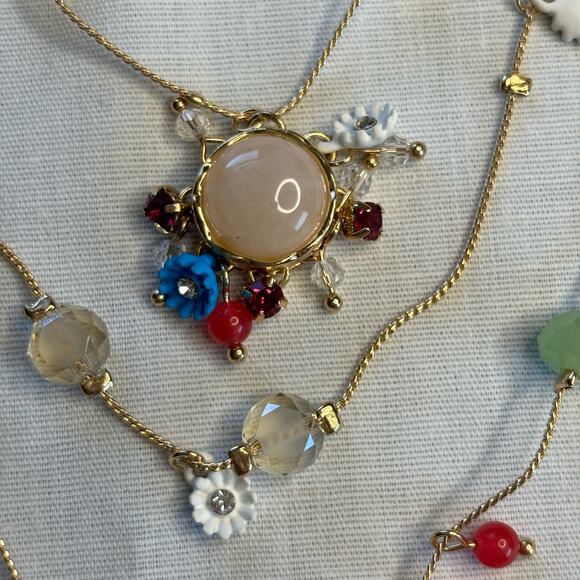 Flower  Heart Illusion Necklace Triple Chain  Boho Cottagecore NWT Retro Beaded - Picture 7 of 13